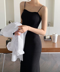 ロングワンピース 半袖ロングワンピース Black