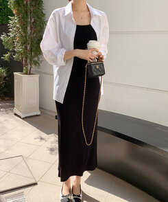 ロングワンピース 半袖ロングワンピース Black