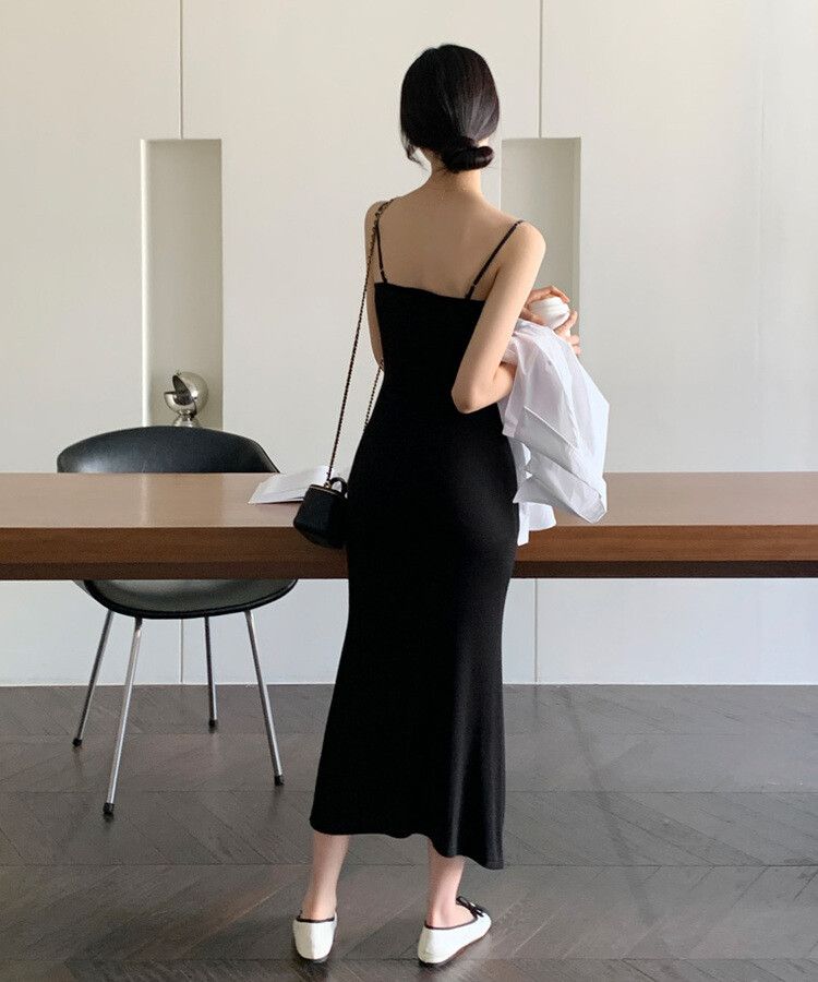 ロングワンピース 半袖ロングワンピース Black