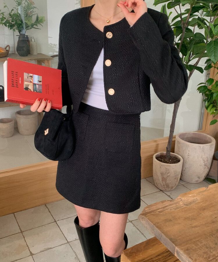 美品・完売品　コーヘン　ZIGZAG ツイード ジャケット　コットン　銀ボタン キラキラボタン千鳥柄ジャケット | selectshop MAJOLIE