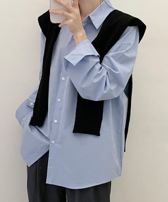 ベーシックオーバーフィットシャツ5色 SKY BLUE