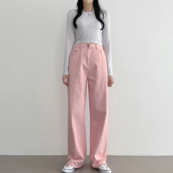 ベーシックストレートワイドパンツ5色(SHORT/BASIC/LONG) PINK(S)