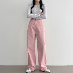 ベーシックストレートワイドパンツ5色(SHORT/BASIC/LONG) PINK(S)
