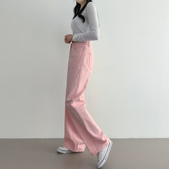 ベーシックストレートワイドパンツ5色(SHORT/BASIC/LONG) PINK(S)