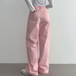 ベーシックストレートワイドパンツ5色(SHORT/BASIC/LONG) PINK(S)