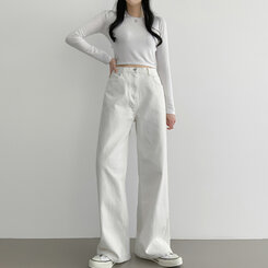 ベーシックストレートワイドパンツ5色(SHORT/BASIC/LONG) WHITE(S)