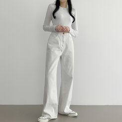 ベーシックストレートワイドパンツ5色(SHORT/BASIC/LONG) WHITE(S)