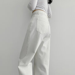 ベーシックストレートワイドパンツ5色(SHORT/BASIC/LONG) WHITE(S)