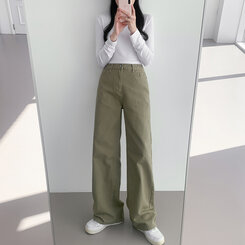 ベーシックストレートワイドパンツ5色(SHORT/BASIC/LONG) KHAKI(S)