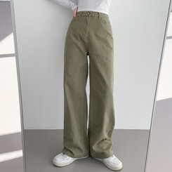 ベーシックストレートワイドパンツ5色(SHORT/BASIC/LONG) KHAKI(S)