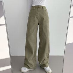 ベーシックストレートワイドパンツ5色(SHORT/BASIC/LONG) KHAKI(S)