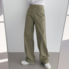 ベーシックストレートワイドパンツ5色(SHORT/BASIC/LONG) KHAKI(S)