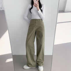 ベーシックストレートワイドパンツ5色(SHORT/BASIC/LONG) KHAKI(S)