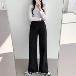 ベーシックストレートワイドパンツ5色(SHORT/BASIC/LONG) BLACK(S)