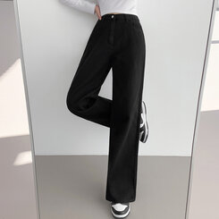 ベーシックストレートワイドパンツ5色(SHORT/BASIC/LONG) BLACK(S)