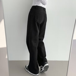 ベーシックストレートワイドパンツ5色(SHORT/BASIC/LONG) BLACK(S)