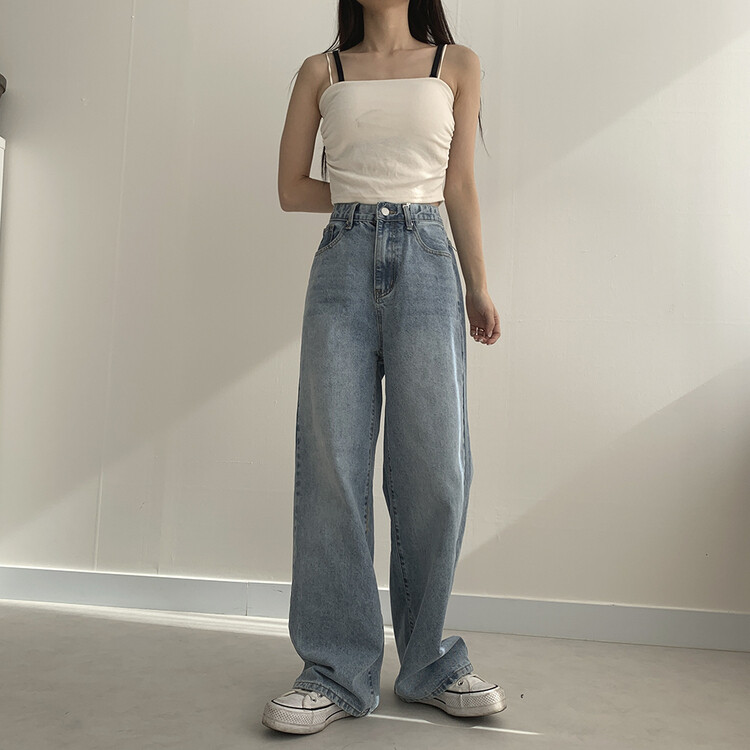 ハイウエストルーズフィットデニムパンツ5色(SHORT/BASIC/LONG) ライトブルー