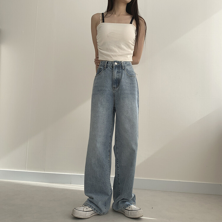 ハイウエストルーズフィットデニムパンツ5色(SHORT/BASIC/LONG) ライトブルー