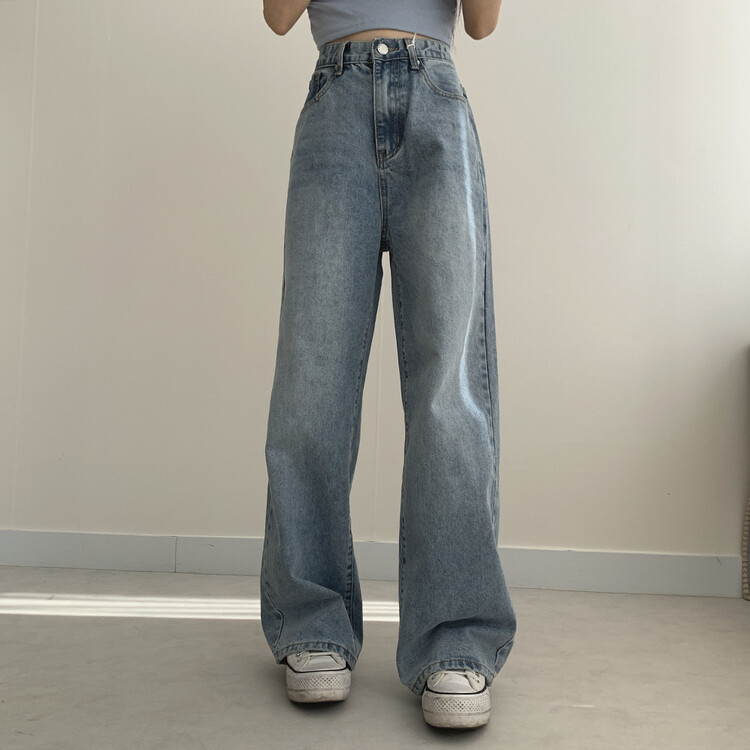 ハイウエストルーズフィットデニムパンツ5色(SHORT/BASIC/LONG) ブルー