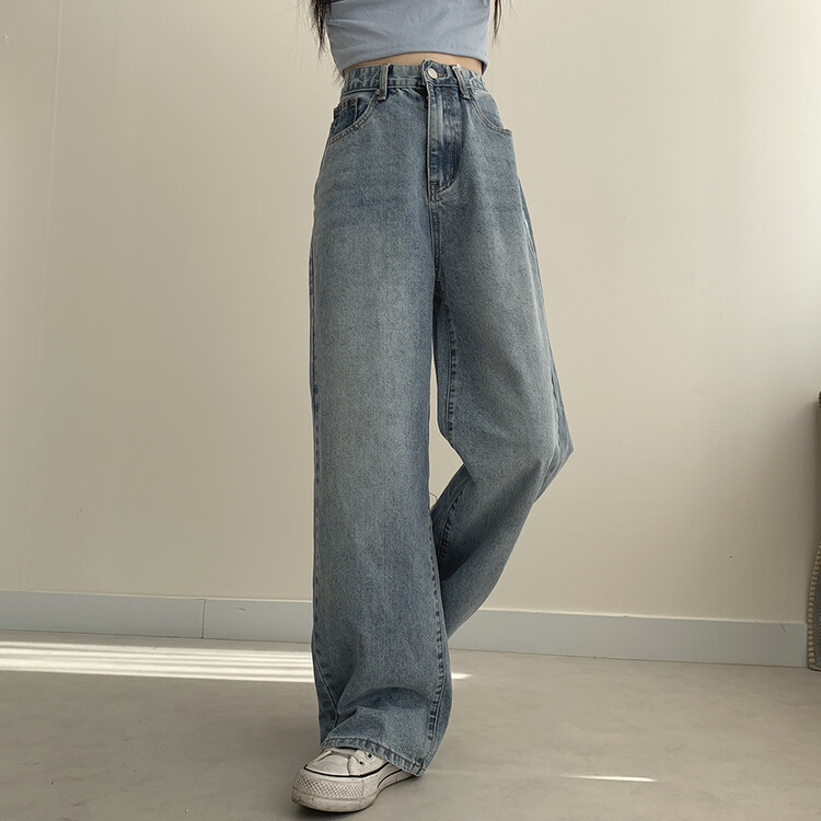 ハイウエストルーズフィットデニムパンツ5色(SHORT/BASIC/LONG) ブルー