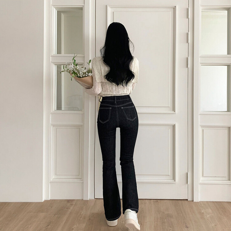 ツーボタンブーツカットデニムパンツ(SHORT/BASIC/LONG) DEEP BLACK