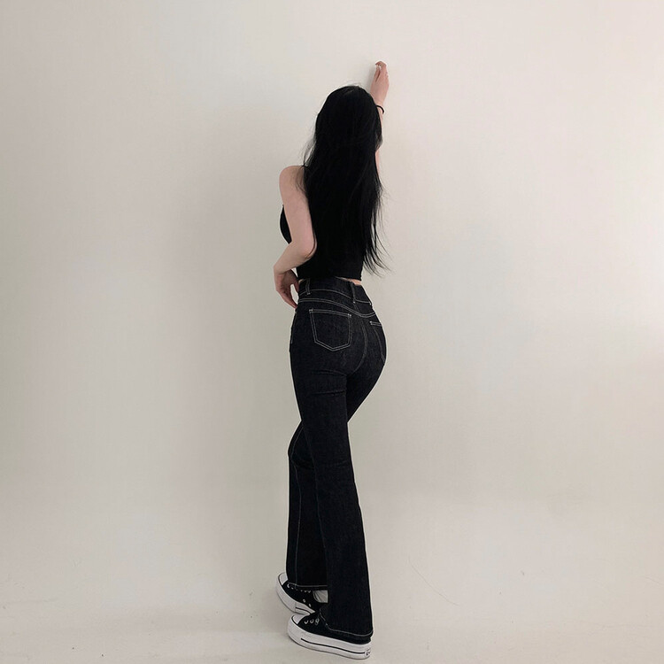 ツーボタンブーツカットデニムパンツ(SHORT/BASIC/LONG) DEEP BLUE