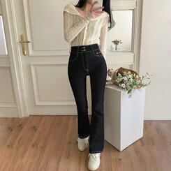パンツ ツーボタンブーツカットデニムパンツ(SHORT/BASIC/LONG) DEEP BLACK