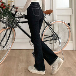 パンツ ツーボタンブーツカットデニムパンツ(SHORT/BASIC/LONG) DEEP BLACK