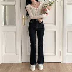 パンツ ツーボタンブーツカットデニムパンツ(SHORT/BASIC/LONG) DEEP BLACK