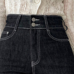 パンツ ツーボタンブーツカットデニムパンツ(SHORT/BASIC/LONG) DEEP BLACK