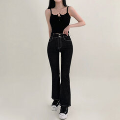 パンツ ツーボタンブーツカットデニムパンツ(SHORT/BASIC/LONG) DEEP BLUE