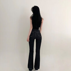 パンツ ツーボタンブーツカットデニムパンツ(SHORT/BASIC/LONG) DEEP BLUE