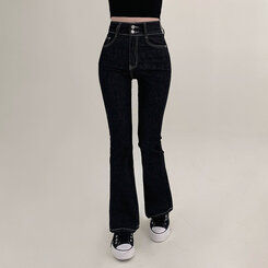 パンツ ツーボタンブーツカットデニムパンツ(SHORT/BASIC/LONG) DEEP BLUE
