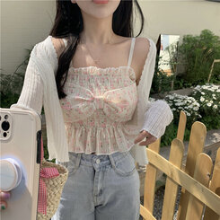 フラワーパターンリボンキャミソール ピンク