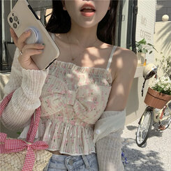 フラワーパターンリボンキャミソール ピンク