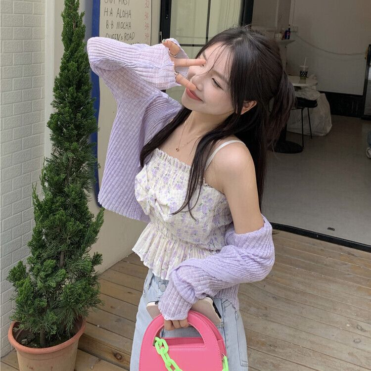 フラワーパターンリボンキャミソール パープル