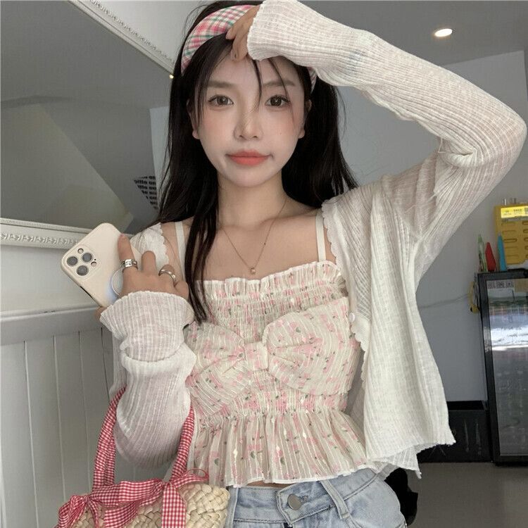 フラワーパターンリボンキャミソール ピンク