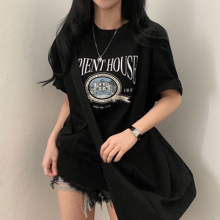 빈티지한매력 오버핏 레터링 박스 반팔티셔츠 3color 블랙