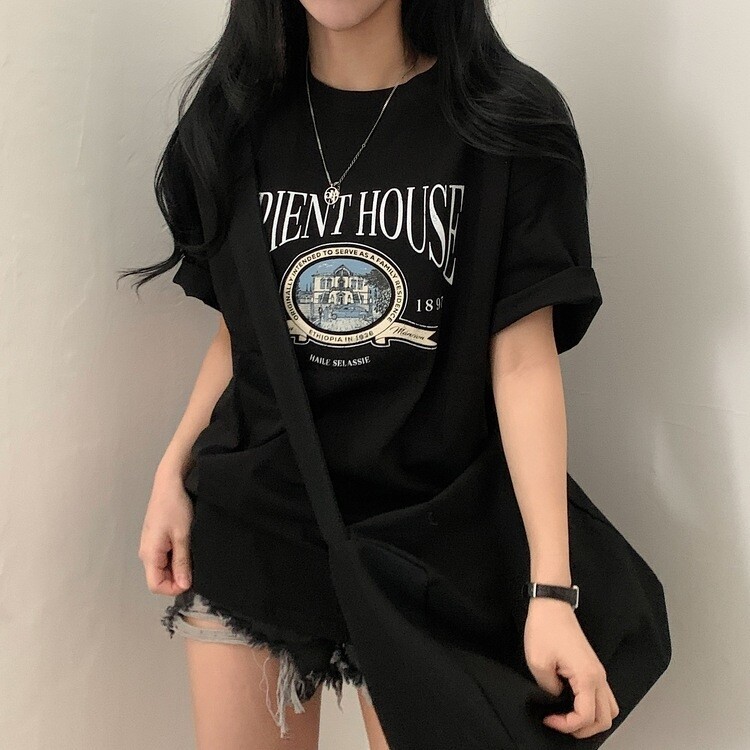 빈티지한매력 오버핏 레터링 박스 반팔티셔츠 3color 블랙