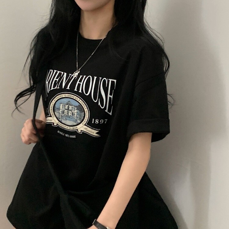 빈티지한매력 오버핏 레터링 박스 반팔티셔츠 3color 블랙