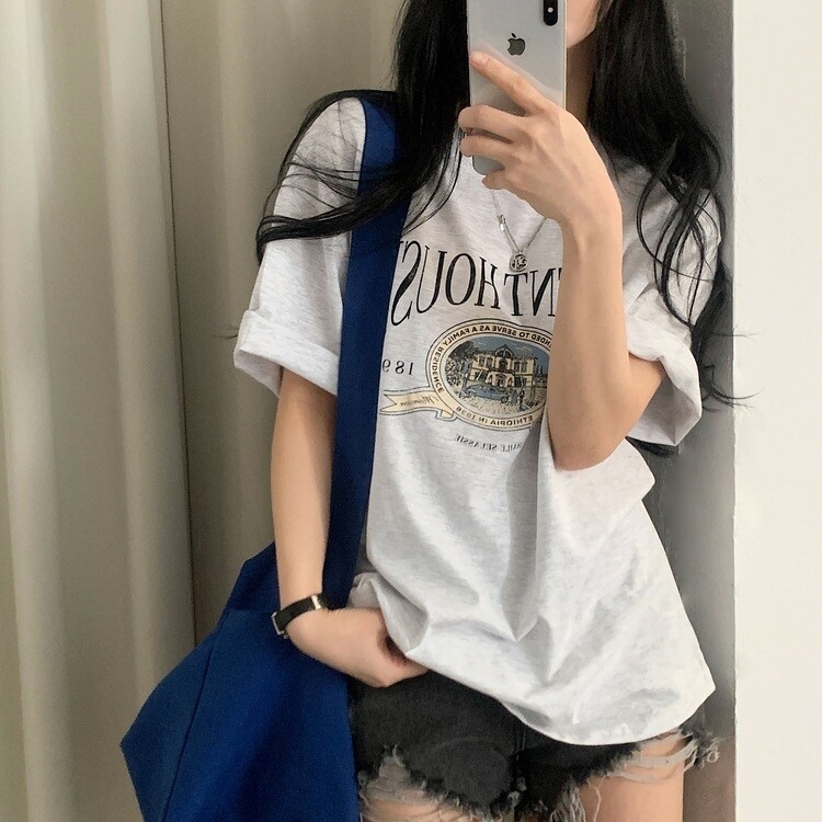 빈티지한매력 오버핏 레터링 박스 반팔티셔츠 3color 백메란지