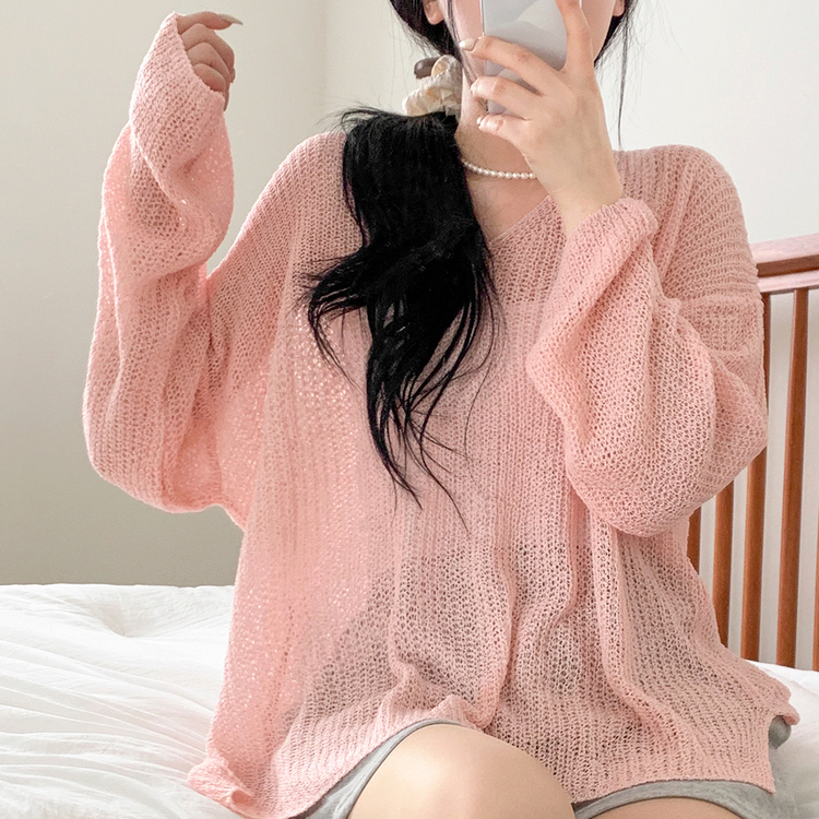 シースルーVネックルーズフィットニット8色 LIGHT PINK