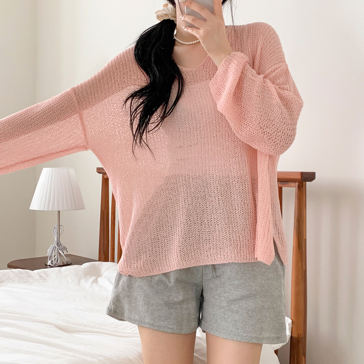 シースルーVネックルーズフィットニット8色 LIGHT PINK