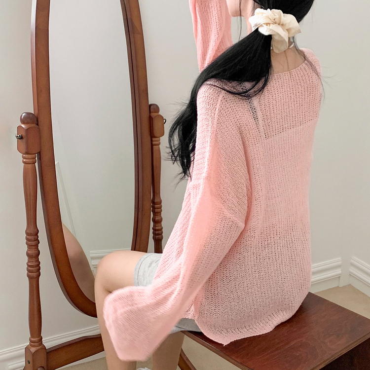 シースルーVネックルーズフィットニット8色 LIGHT PINK