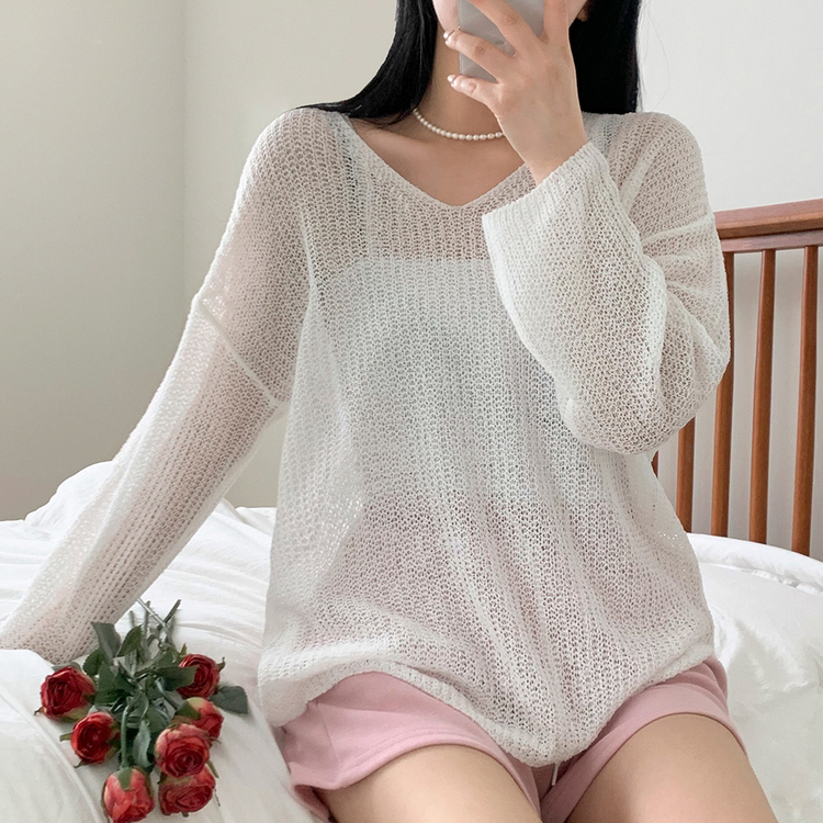 シースルーVネックルーズフィットニット8色 WHITE