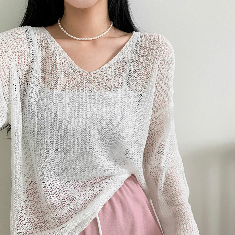 シースルーVネックルーズフィットニット8色 WHITE