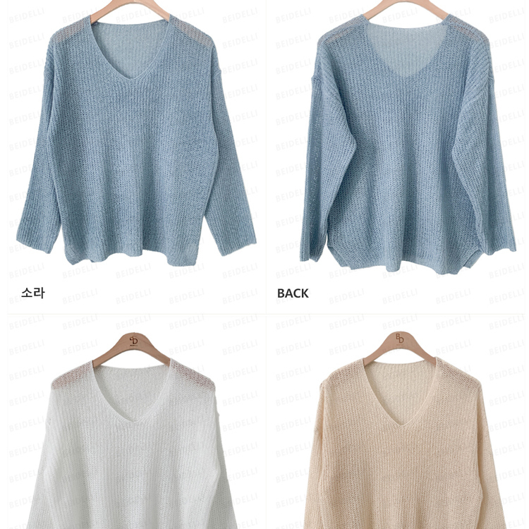 シースルーVネックルーズフィットニット8色
