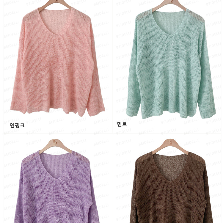 シースルーVネックルーズフィットニット8色