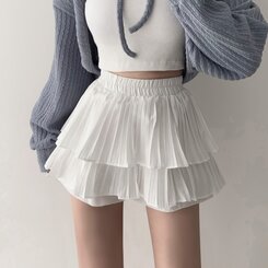 ティアードゴムフレアミニスカート(パンツ付き) アイボリー