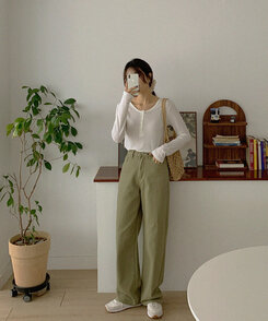 コットンポケットワイドパンツ(SHORT/BASIC/LONG) KHAKI